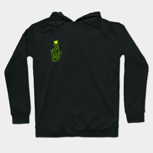 Neon Green Finger Heart Skeleton Hand Hoodie